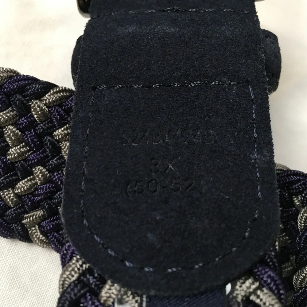 Cremieux Big Man Navy Grey Woven Stretch Braided Belt 3X 50-52 Casual Classic